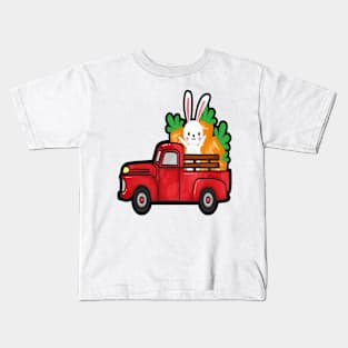 Easter Bunny Carrot Red Truck Kids T-Shirt